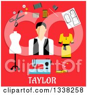 Flat Design Taylor With Accessories On Red
