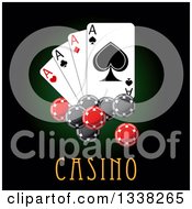 Poster, Art Print Of Shiny Poker Chips And Playing Cards Over Casino Text On Dark Green