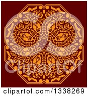 Clipart Of An Orange Floral Octagon Design On Red Royalty Free Vector Illustration