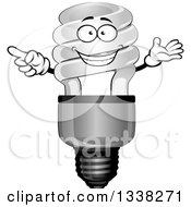 Clipart Of A Grayscale Spiral Light Bulb Character Royalty Free Vector Illustration