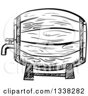 Clipart Of A Sketched Black And White Beer Keg Royalty Free Vector Illustration