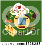 Poster, Art Print Of Flat Design Sauce Pan And Vegetables On Green