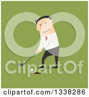 Clipart Of A Flat Design White Businessman Golfing Over Green Royalty Free Vector Illustration
