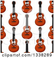 Poster, Art Print Of Seamless Background Pattern Of Cartoon Happy Guitars
