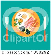 Poster, Art Print Of Flat Design Breakfast Plate Over Turquoise