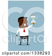 Poster, Art Print Of Flat Design Black Businessman Holding An Hourglass On Blue