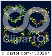 Poster, Art Print Of Floral Heart Shaped Wreaths On Dark Blue