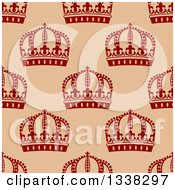 Poster, Art Print Of Seamless Pattern Background Of Red Crowns On Tan