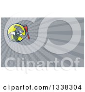 Clipart Of A Cartoon Plumber Dog With A Monkey Wrench And Gray Rays Background Or Business Card Design Royalty Free Illustration