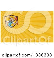 Clipart Of A Cartoon Plumber Dog With A Monkey Wrench And Yellow Rays Background Or Business Card Design Royalty Free Illustration