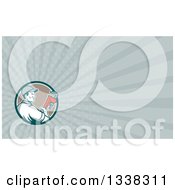Clipart Of A Retro Male Plumber Holding A Monkey Wrench In A Circle And Gray Rays Background Or Business Card Design Royalty Free Illustration
