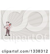 Clipart Of A Retro Cartoon White Male Plumber Holding A Monkey Wrench And Gray Rays Background Or Business Card Design Royalty Free Illustration