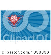 Clipart Of A Retro Tough Pitbull In A Triangle And Blue Rays Background Or Business Card Design Royalty Free Illustration