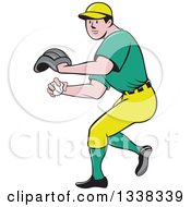 Cartoon White Male Baseball Player Pitching In A Green And Yellow Uniform