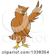 Poster, Art Print Of Cartoon Brown Owl Presenting To The Right