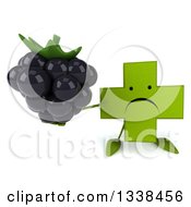 Clipart Of A 3d Unhappy Green Naturopathic Cross Character Holding Up A Blackberry Royalty Free Illustration