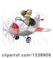 Clipart Of A 3d Bespectacled Aviator Green Springer Frog Flying A White And Red Airplane 2 Royalty Free Illustration