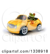 Clipart Of A 3d Green Springer Frog Driving A Yellow Convertible Car 2 Royalty Free Illustration