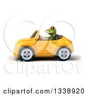Clipart Of A 3d Green Springer Frog Driving A Yellow Convertible Car Royalty Free Illustration