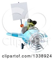 Clipart Of A 3d Aviator Green Springer Frog Wearing Sunglasses Holding A Blank Sign And Flying A Blue Airplane Royalty Free Illustration