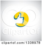 Poster, Art Print Of Thumb Up Like Hand Cutout In A Blue And Yellow Circle App Icon Design Element Over Gray Shading