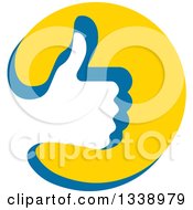 Poster, Art Print Of Thumb Up Like Hand Cutout In A Blue And Yellow Circle App Icon Design Element
