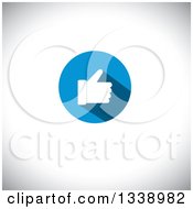 Poster, Art Print Of Flat Design White Thumb Up Like In A Round Blue App Icon Design Element Over Shading