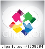 Poster, Art Print Of Circle Of Colorful Thumb Up Like Hands Over Gray Shading