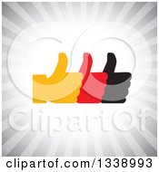 Poster, Art Print Of Three Silhouetted Thumbs Up Like App Icon Design Element Over Gray Rays