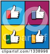 Poster, Art Print Of Colorful Cuffed Thumb Up Like Hand App Icon Design Elements Over Squares