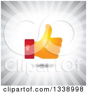 Poster, Art Print Of Red And Orange Shiny Thumb Up Like App Icon Design Element Over Gray Rays