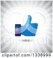 Poster, Art Print Of Blue Shiny Thumb Up Like App Icon Design Element Over Gray Rays