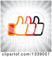 Poster, Art Print Of Three Thumbs Up Like App Icon Design Element Over Gray Rays