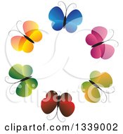 Poster, Art Print Of Circle Of Gradient Colorful Butterflies