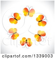 Poster, Art Print Of Circle Of Gradient Orange Butterflies Over Shading