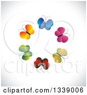 Poster, Art Print Of Circle Of Gradient Colorful Butterflies Over Shading