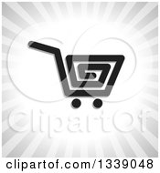 Black Shopping Cart Retail Icon Over Gray Rays