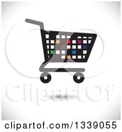 Poster, Art Print Of Floating Colorful Pixel Or Tile Shopping Cart Retail Icon Over Shading