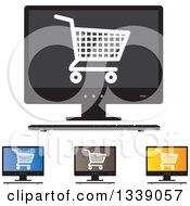 Poster, Art Print Of Shopping Cart Checkout Icons On Desktop Computer Screens