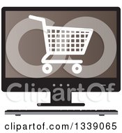 Poster, Art Print Of Shopping Cart Checkout Icon On A Brown Desktop Computer Screen