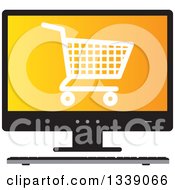 Poster, Art Print Of Shopping Cart Checkout Icon On An Orange Desktop Computer Screen