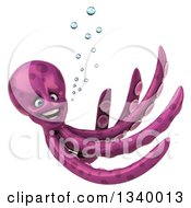 Clipart Of A 3d Purple Octopus Swimming Royalty Free Illustration by Julos