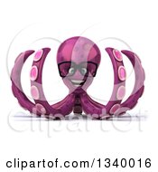 Clipart Of A 3d Bespectacled Purple Octopus Royalty Free Illustration by Julos