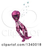 Clipart Of A 3d Bespectacled Purple Octopus Swimming Royalty Free Illustration by Julos
