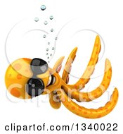 Clipart Of A 3d Orange Octopus Wearing Shades And Swimming Royalty Free Illustration by Julos