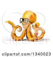Clipart Of A 3d Bespectacled Orange Octopus Pointing To The Left Royalty Free Illustration by Julos