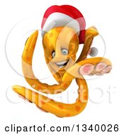 Clipart Of A 3d Orange Christmas Octopus Twisting Royalty Free Illustration by Julos