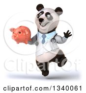 Clipart Of A 3d Happy Doctor Or Veterinarian Panda Jumping And Holding A Piggy Bank Royalty Free Illustration by Julos