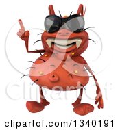 Clipart Of A 3d Red Germ Virus Wearing Sunglasses And Holding Up A Finger Royalty Free Illustration by Julos