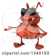 Clipart Of A 3d Red Germ Virus Wearing Sunglasses And Presenting Royalty Free Illustration by Julos
